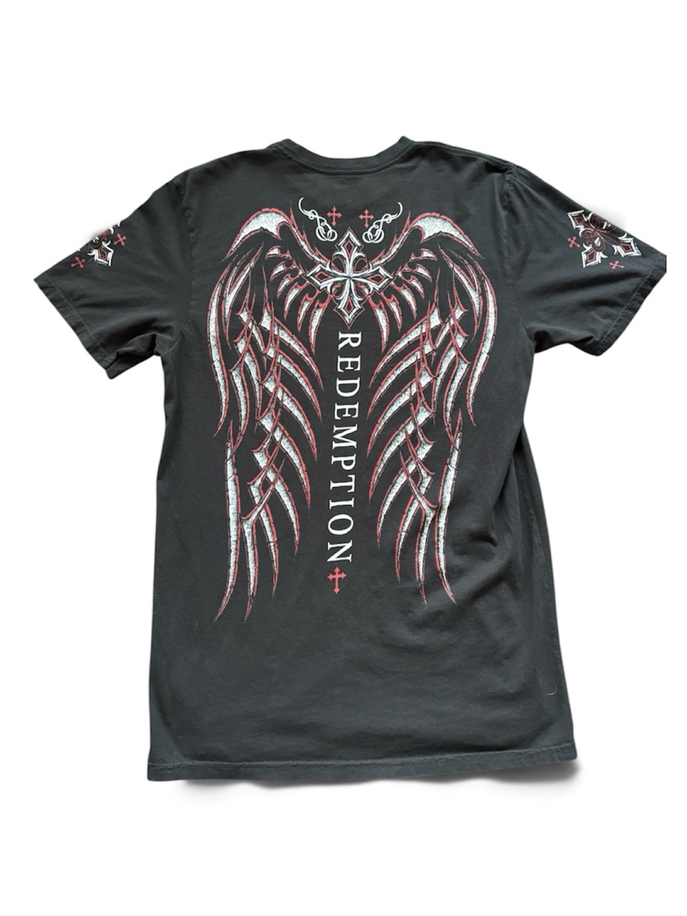 Archaic Men’s Medium Black Short Sleeve Tee with Red Cross Graphic